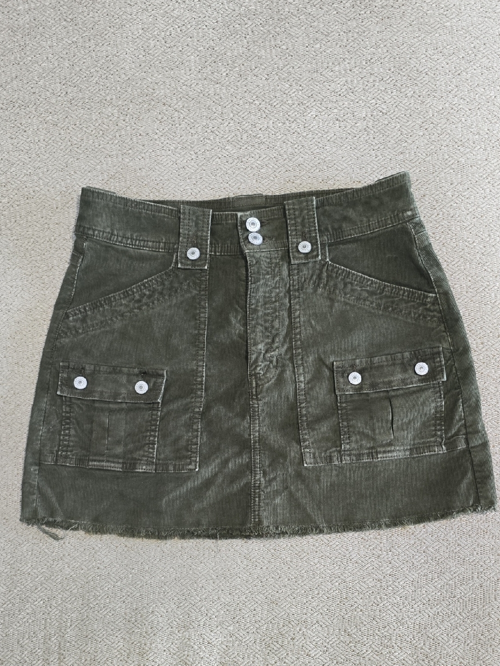 American Eagle Olive Green Super High-Rise A-Line Corduroy Skirt - Size 6